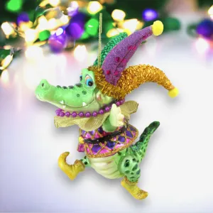 Mardi Gras Running Jester Alligator Ornament