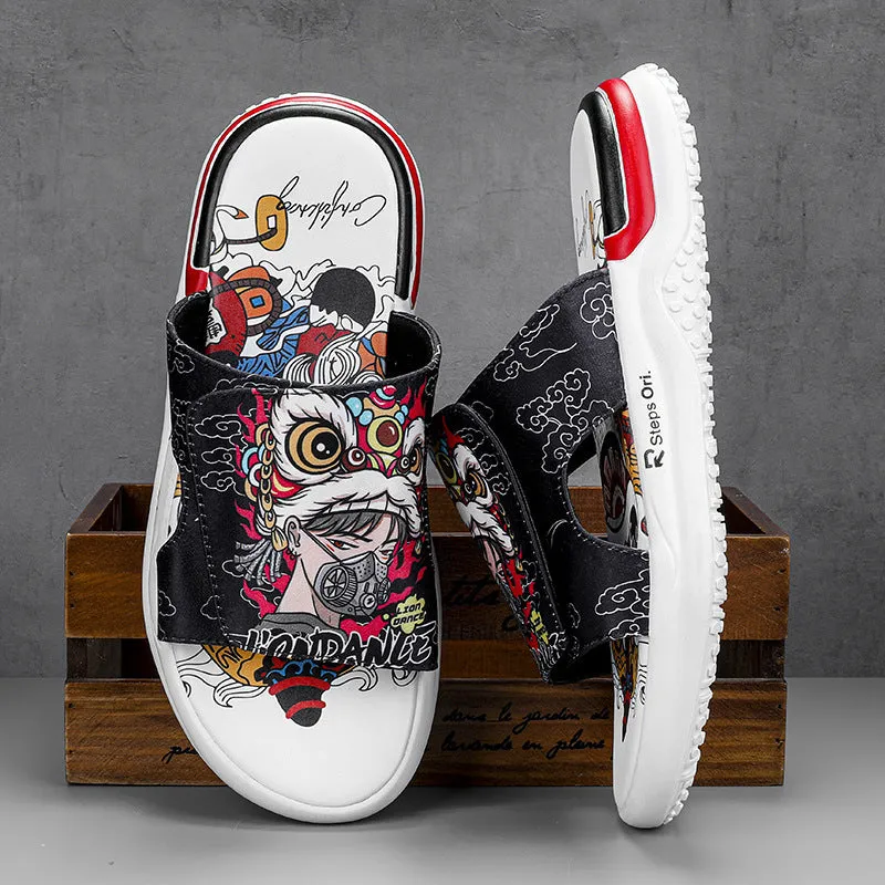 Masked Lion Dance Boy Design Men's Summer Sandals