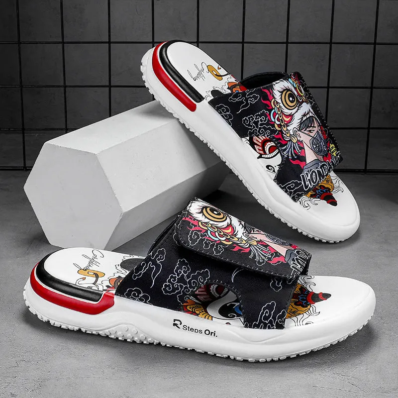 Masked Lion Dance Boy Design Men's Summer Sandals