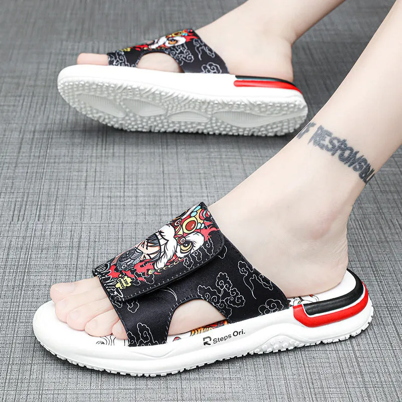 Masked Lion Dance Boy Design Men's Summer Sandals