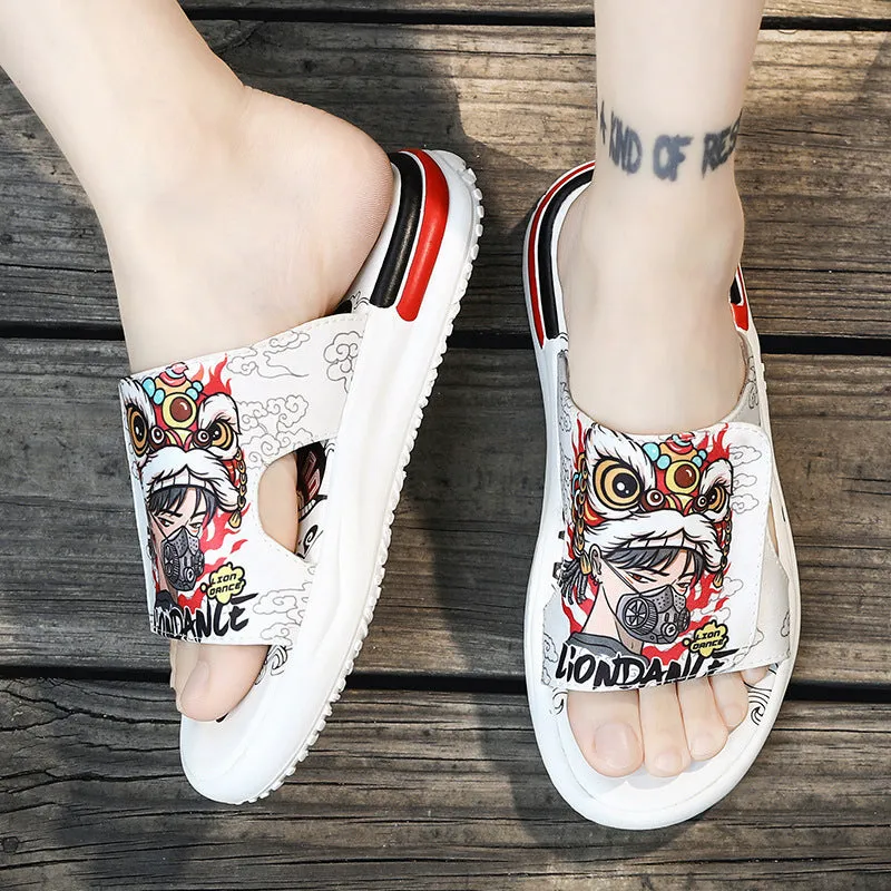Masked Lion Dance Boy Design Men's Summer Sandals
