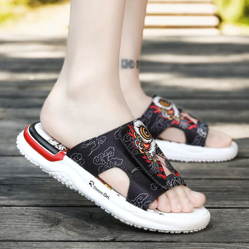 Masked Lion Dance Boy Design Men's Summer Sandals