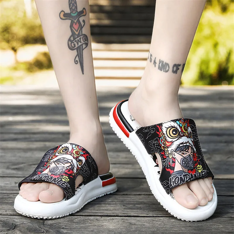 Masked Lion Dance Boy Design Men's Summer Sandals