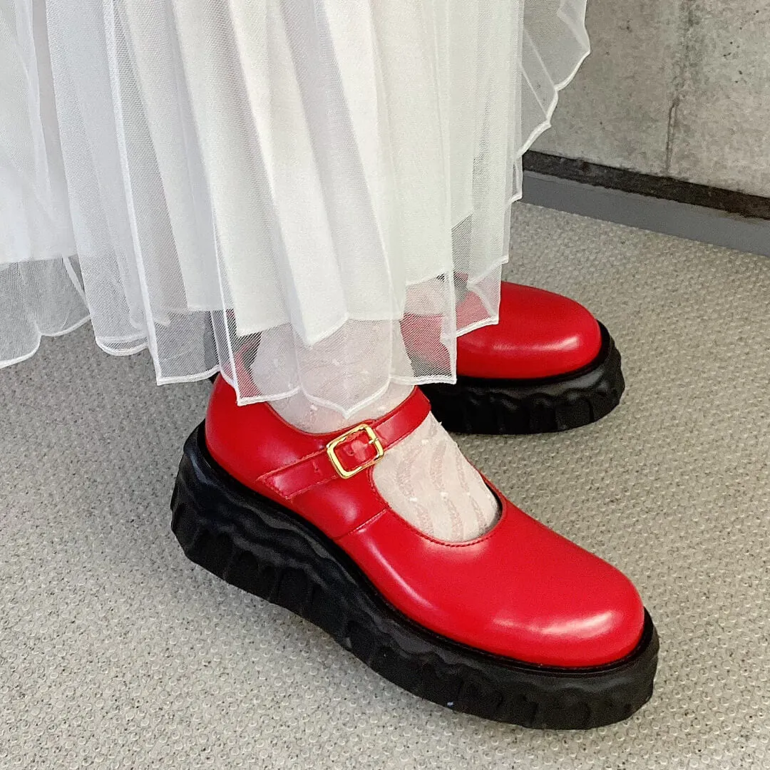 Melting Chocolate Leather Mary Jane (Red)【Japan Jewelry】