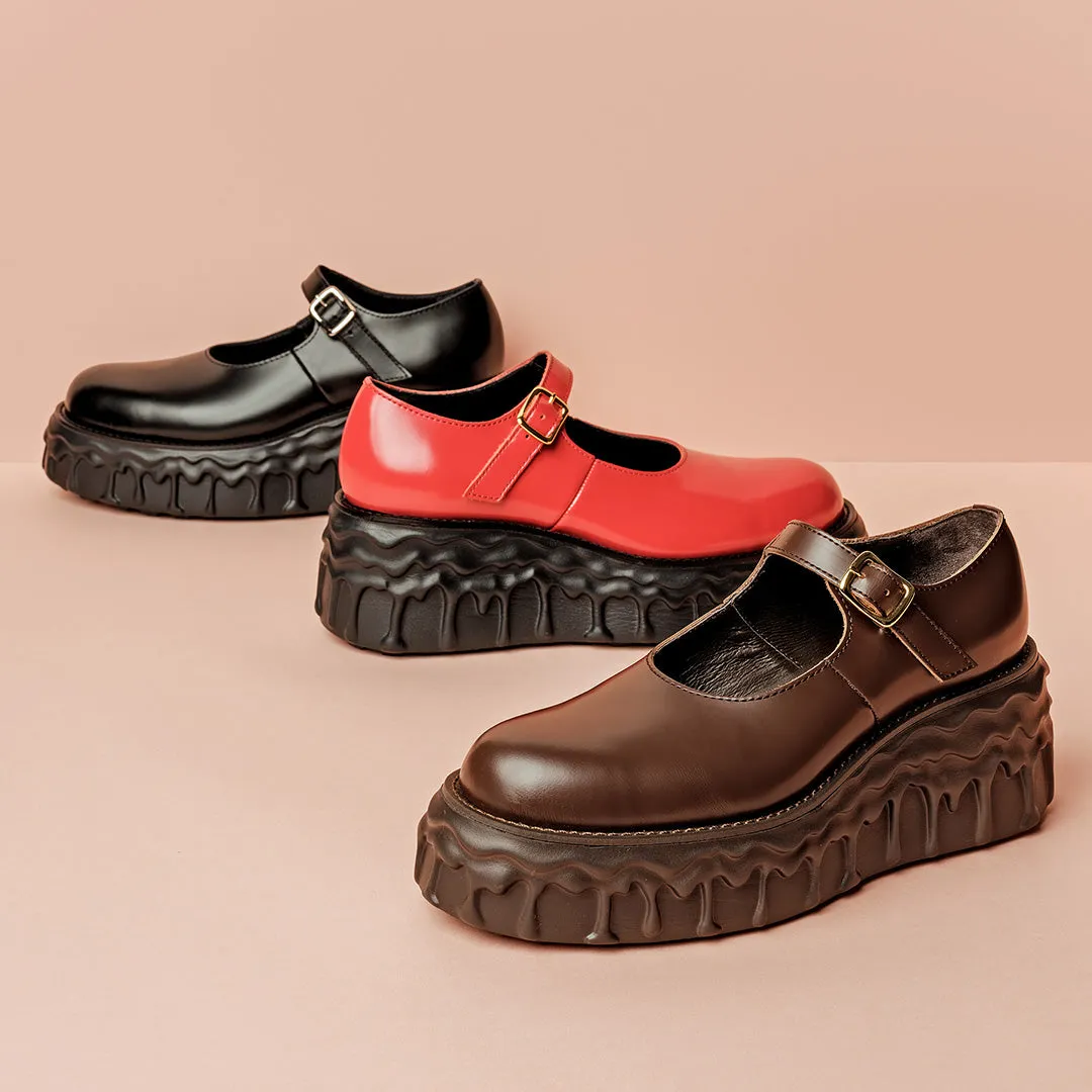 Melting Chocolate Leather Mary Jane (Red)【Japan Jewelry】