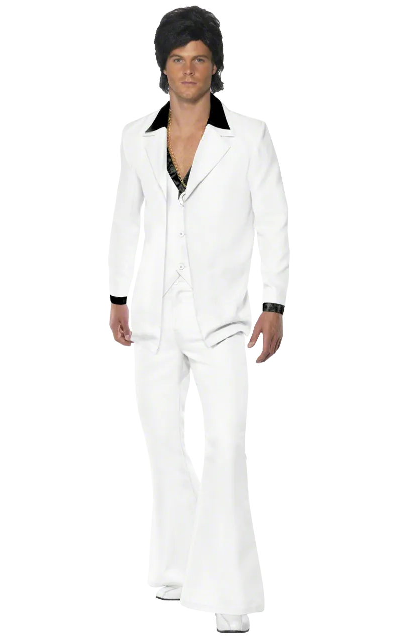 Mens 1970s White Disco Suit Costume