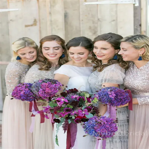 Mismatched Beading Halter V-neck A-line Elegant Simple Pretty Long Bridesmaid Dresses,BDS0224