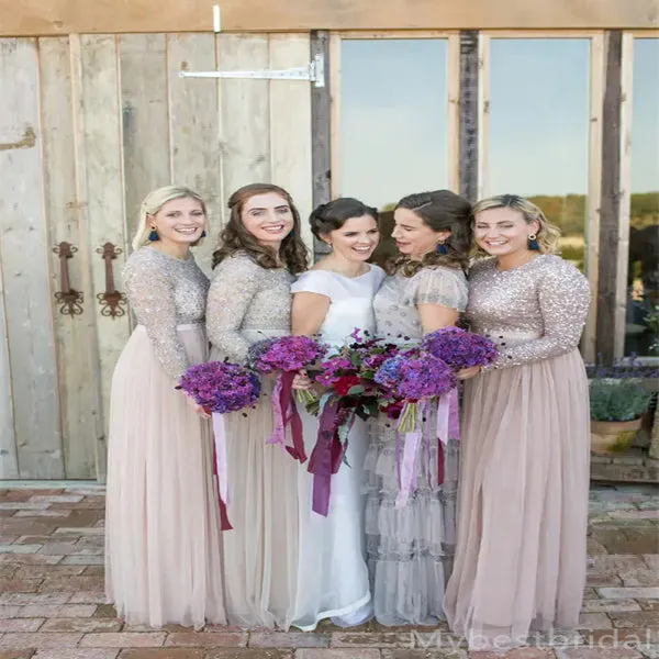 Mismatched Beading Halter V-neck A-line Elegant Simple Pretty Long Bridesmaid Dresses,BDS0224