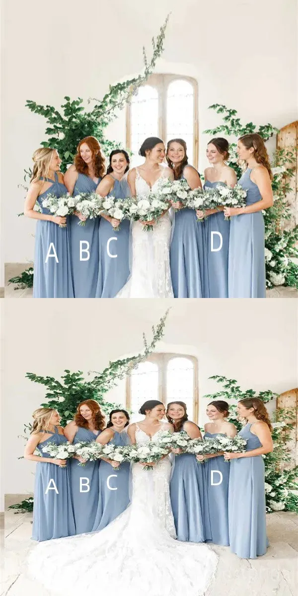 Mismatched Halter Sweetheart A-line Elegant Simple Pretty Long Bridesmaid Dresses,BDS0223