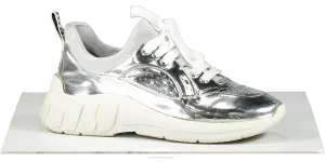 Miu Miu Metallic Silver Logo Heel Run Metal Tech Trainers UK 6 EU 39 👠