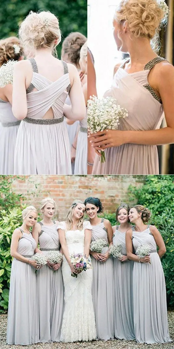 New Arrival Impressive White Elegant Cross Back Beaded Long Bridesmaid Dresses,Bridesmaid Gown,WGY0171
