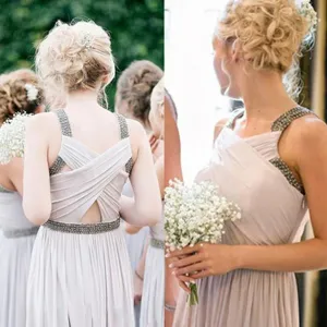 New Arrival Impressive White Elegant Cross Back Beaded Long Bridesmaid Dresses,Bridesmaid Gown,WGY0171