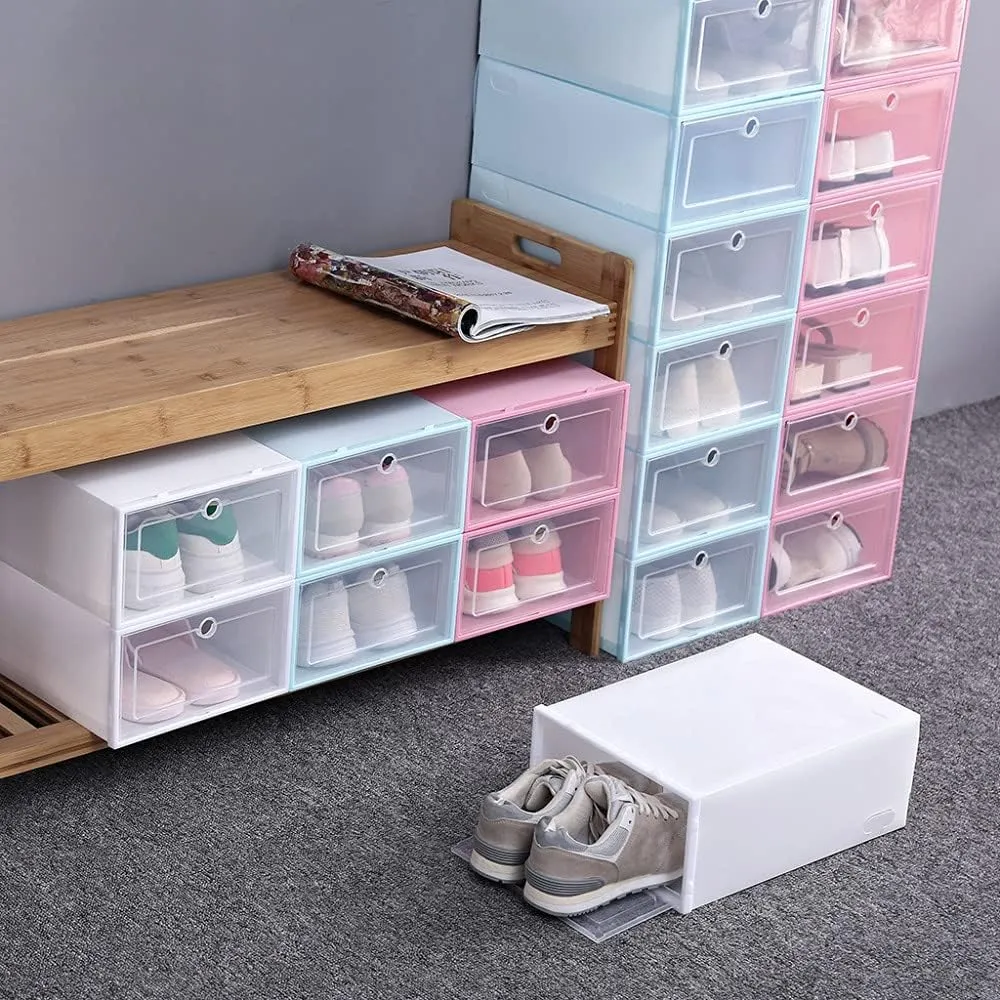 NEW Shoe Storage Box Stackable and Foldable, Transparent and Space-Saving Storage Shoes, Shoe Rack Easy to Build Yourself, Suitable for Shoes up to Size 12, 6pk