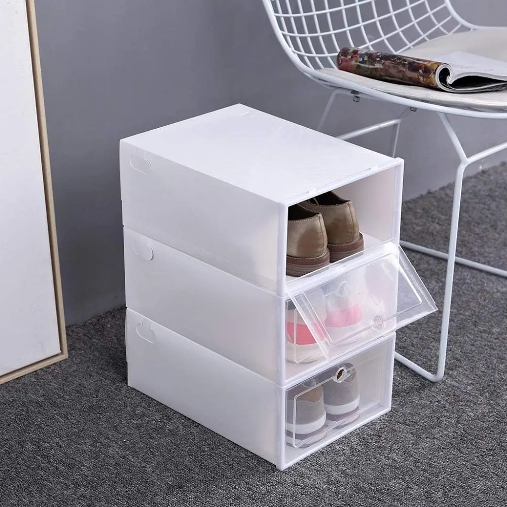 NEW Shoe Storage Box Stackable and Foldable, Transparent and Space-Saving Storage Shoes, Shoe Rack Easy to Build Yourself, Suitable for Shoes up to Size 12, 6pk