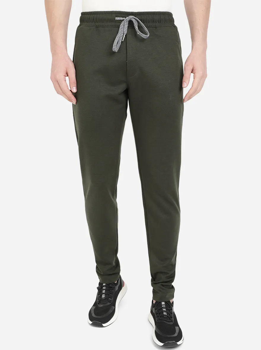 Olive Green Solid Regular Fit Track Pant | JadeBlue