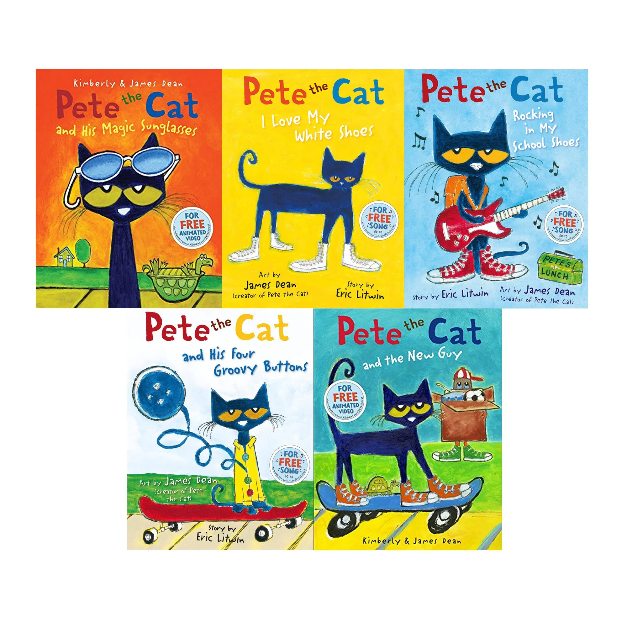 Pete the Cat Series 5 Books Collection Set (Pete the Cat I Love My White Shoes, Rocking in My School)
