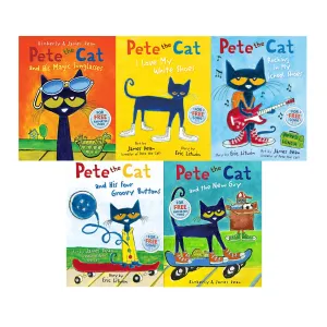 Pete the Cat Series 5 Books Collection Set (Pete the Cat I Love My White Shoes, Rocking in My School)