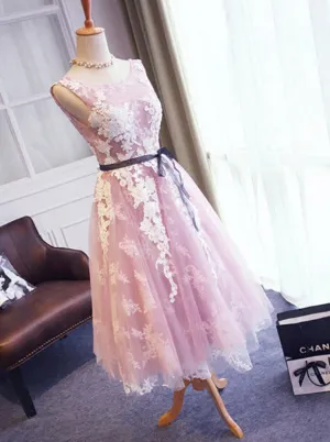 Pink Backless Short Homecoming Dress With Appliques