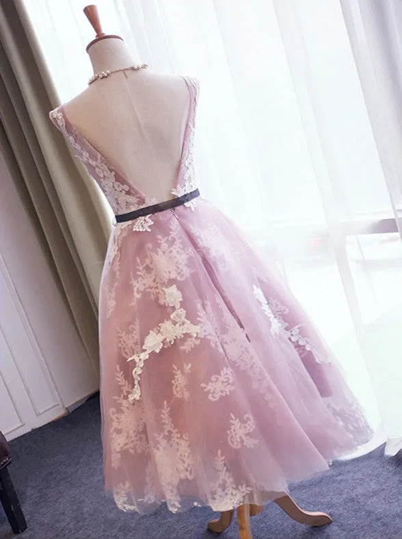 Pink Backless Short Homecoming Dress With Appliques