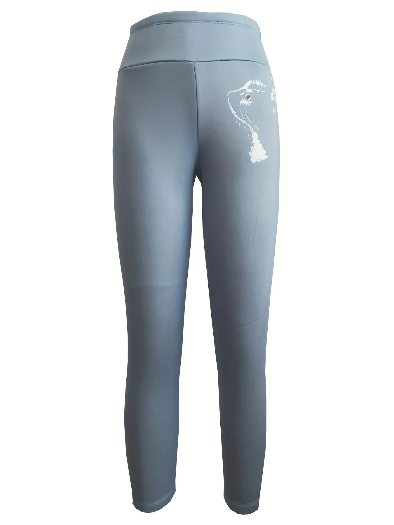 Plus Size Sports Leggings, Women's Plus Cat Print High Waisted Tummy Control Fleece Lined Yoga Pants