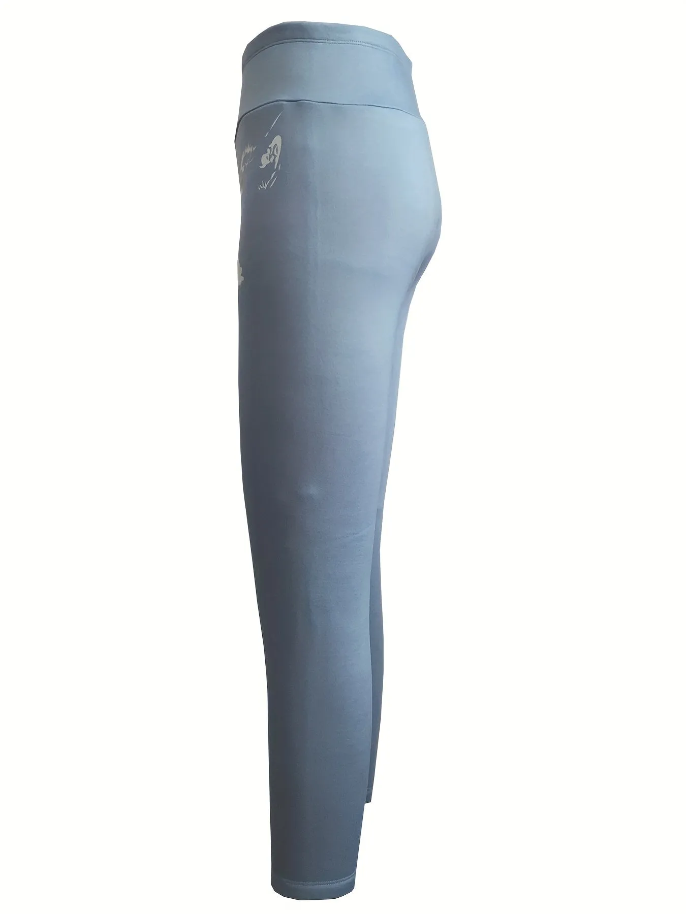Plus Size Sports Leggings, Women's Plus Cat Print High Waisted Tummy Control Fleece Lined Yoga Pants