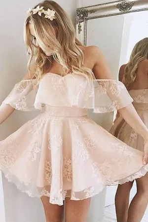 Princess Off the shoulder Lace Homecoming Dress Short Party Dress PG152