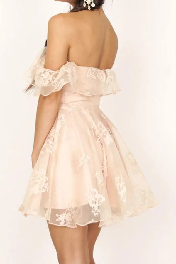 Princess Off the shoulder Lace Homecoming Dress Short Party Dress PG152