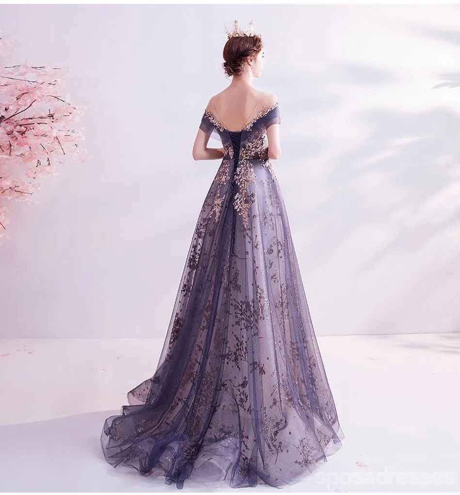 Purple A-line Off Shoulder Long Prom Dresses Online, Dance Dresses,12797