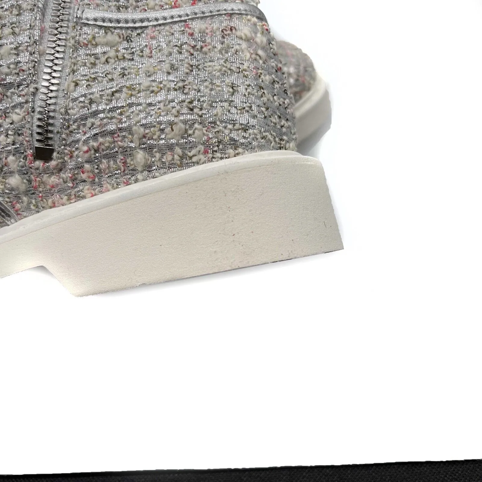 Roger Vivier NIB Crystal Tweed Cream Hiking Scout Boots 37 US 7 Silver Combat