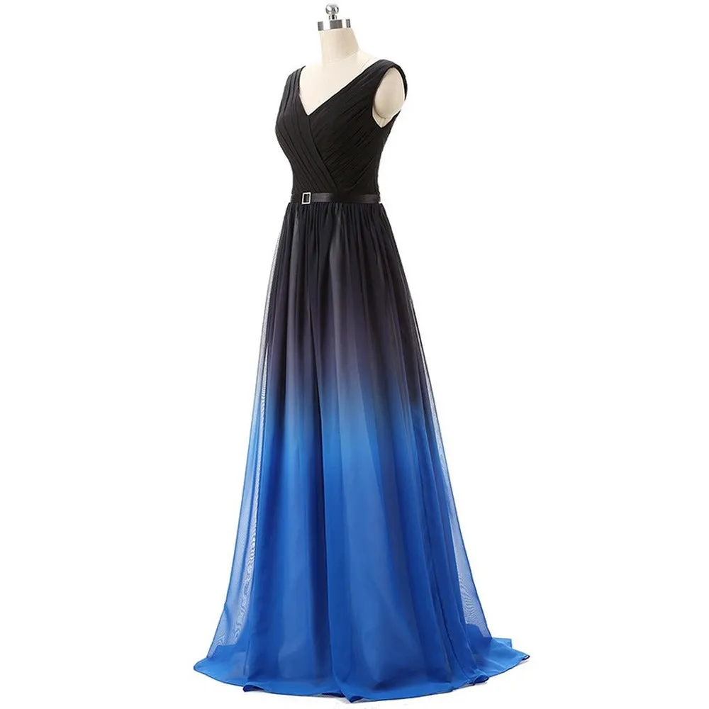 sd-hk Women Evening Maxi Dress Ombre Sleeveless Prom Gowns
