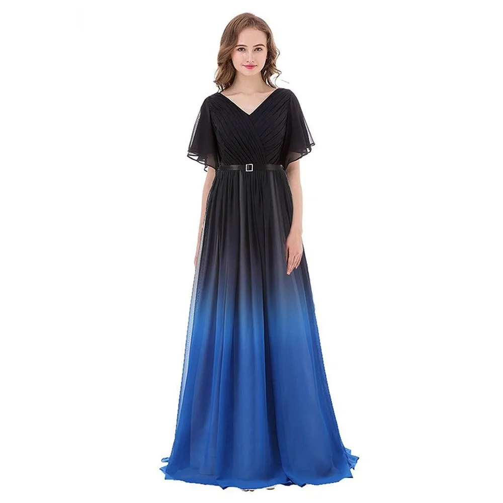 sd-hk Women Evening Maxi Dress Ombre Sleeveless Prom Gowns
