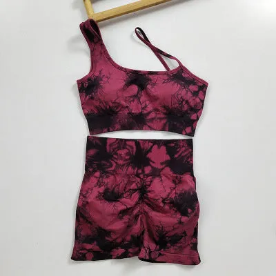 Seamless Fitness Suit | High Waist Tie-dye Bra & Shorts Set | Stretchy Gymwear for Women