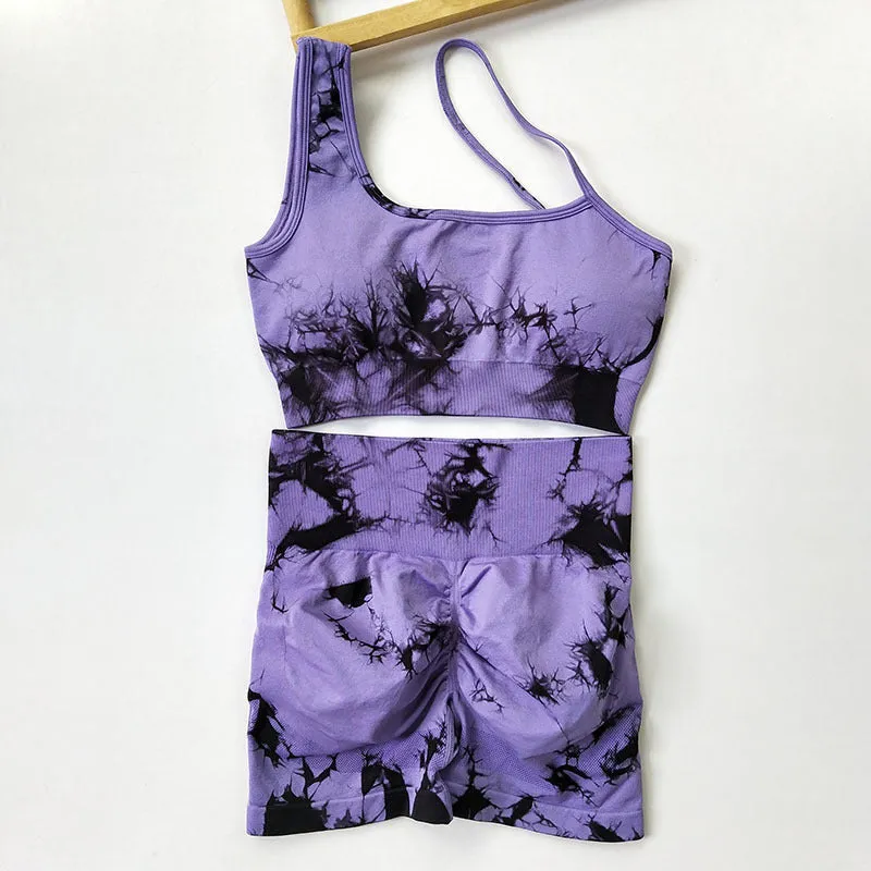 Seamless Fitness Suit | High Waist Tie-dye Bra & Shorts Set | Stretchy Gymwear for Women