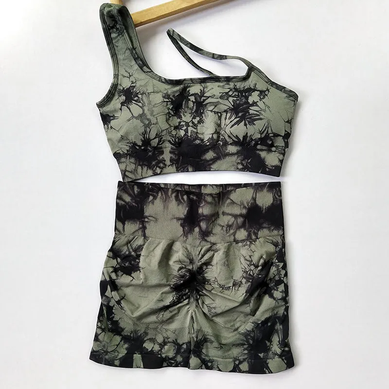 Seamless Fitness Suit | High Waist Tie-dye Bra & Shorts Set | Stretchy Gymwear for Women