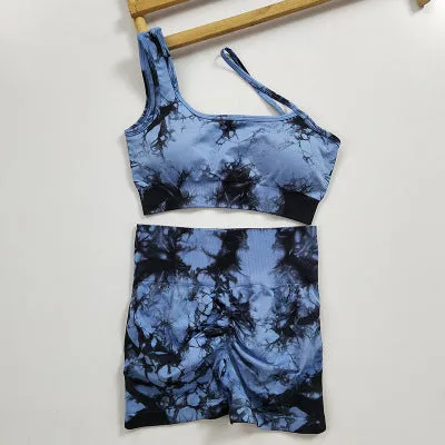 Seamless Fitness Suit | High Waist Tie-dye Bra & Shorts Set | Stretchy Gymwear for Women