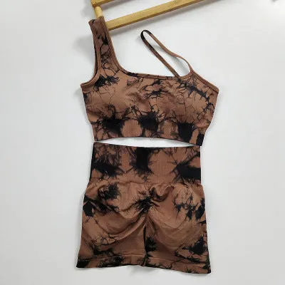 Seamless Fitness Suit | High Waist Tie-dye Bra & Shorts Set | Stretchy Gymwear for Women