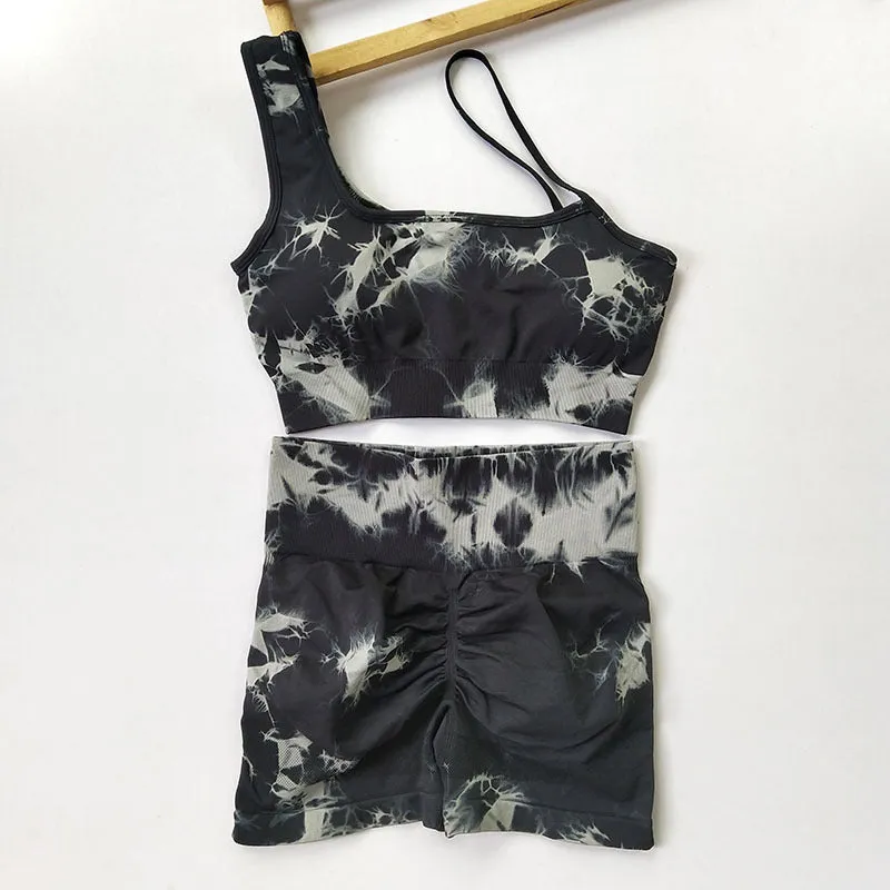 Seamless Fitness Suit | High Waist Tie-dye Bra & Shorts Set | Stretchy Gymwear for Women