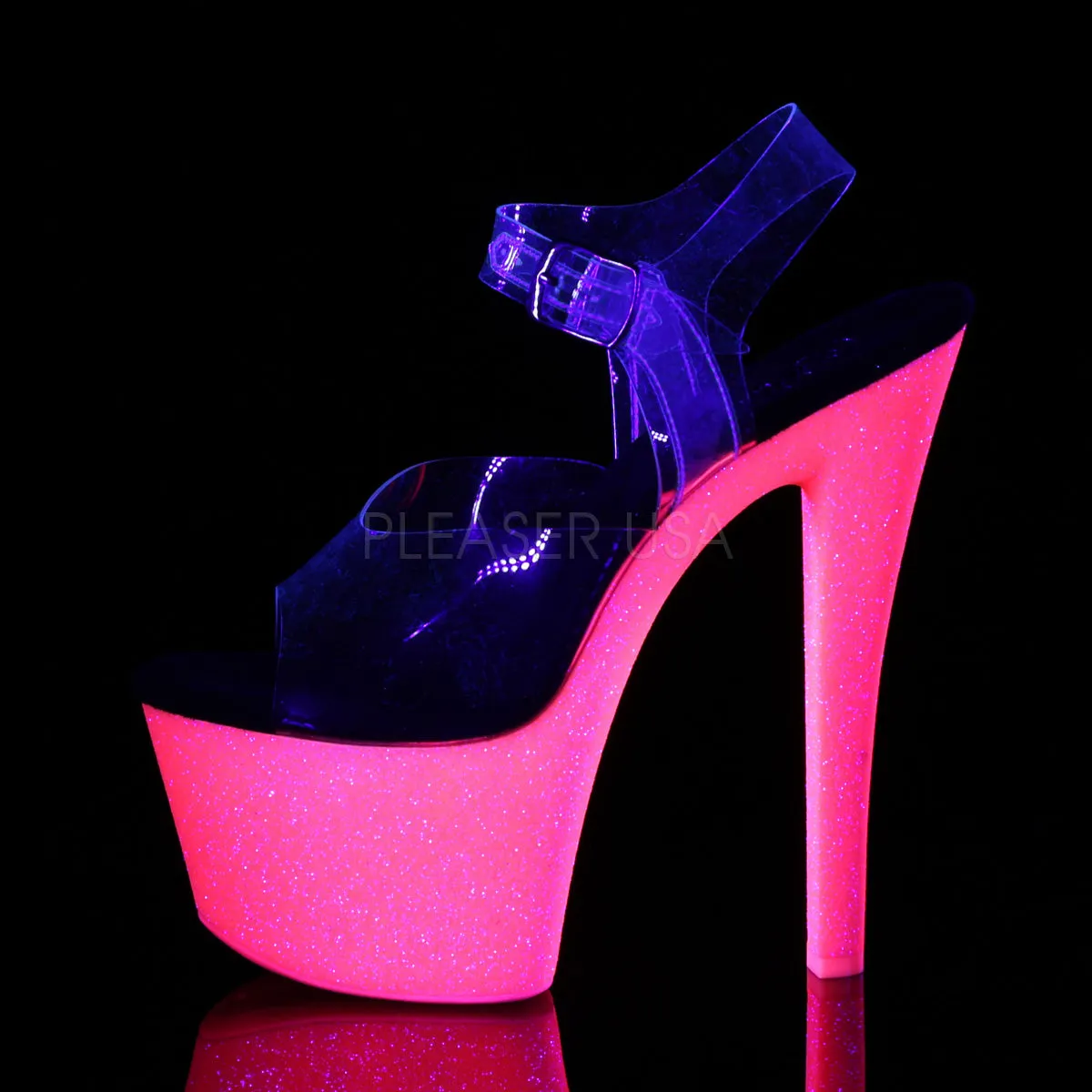SKY-308UVG  Clear/Neon Hot Pink Glitter