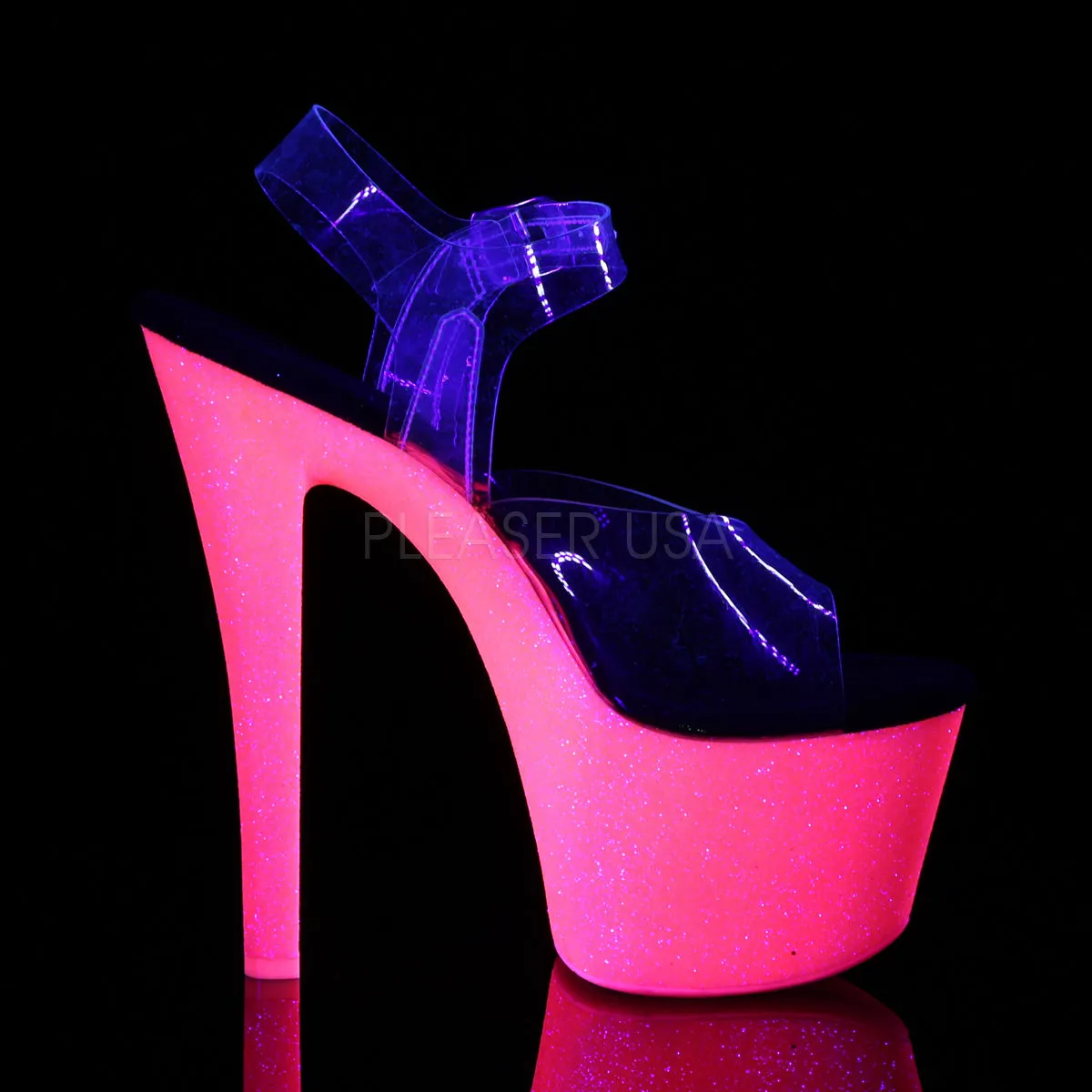 SKY-308UVG  Clear/Neon Hot Pink Glitter