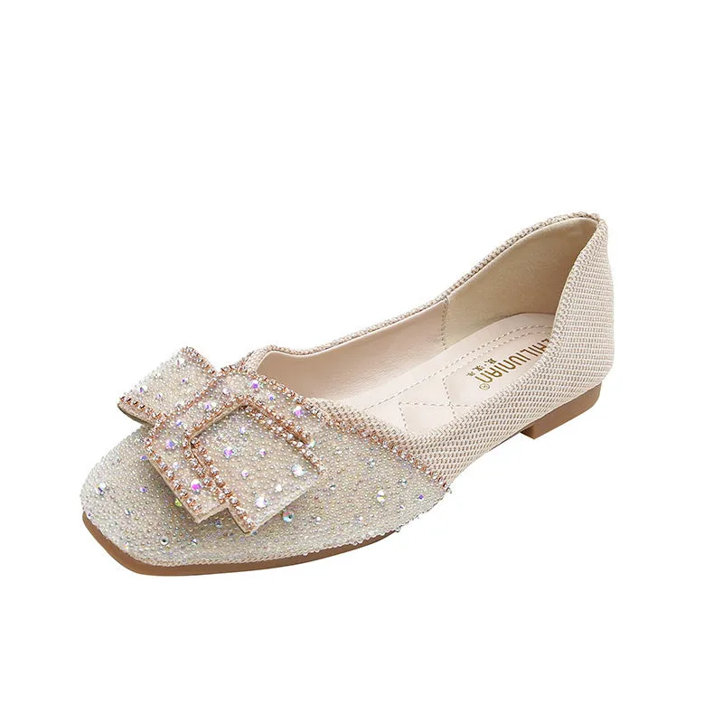 Square Toe Four Seasons Low-cut Rhinestone Pumps Pumps Plus Size Women's Shoes