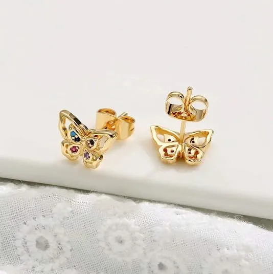 Stud-Butterfly Huggie Hoop Earrings