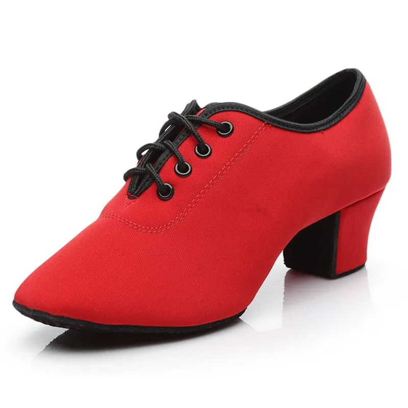 SUN LISA Women's Lady's Girl's Indoor Oxford Leather Sole Chunky Heel Sneaker Ballroom Modern Latin Dance Shoes 5cm Heel High