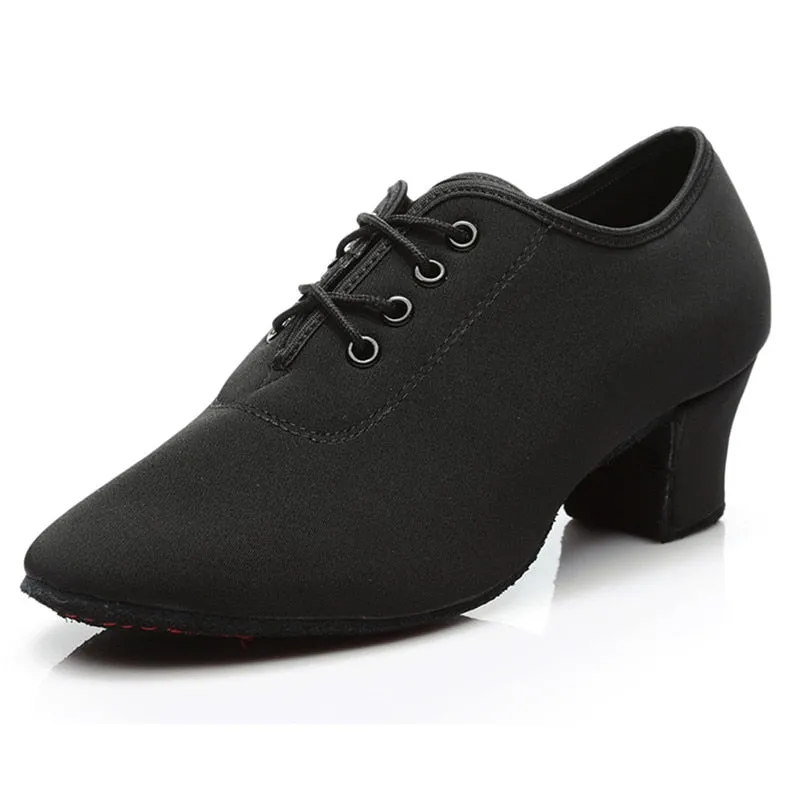 SUN LISA Women's Lady's Girl's Indoor Oxford Leather Sole Chunky Heel Sneaker Ballroom Modern Latin Dance Shoes 5cm Heel High