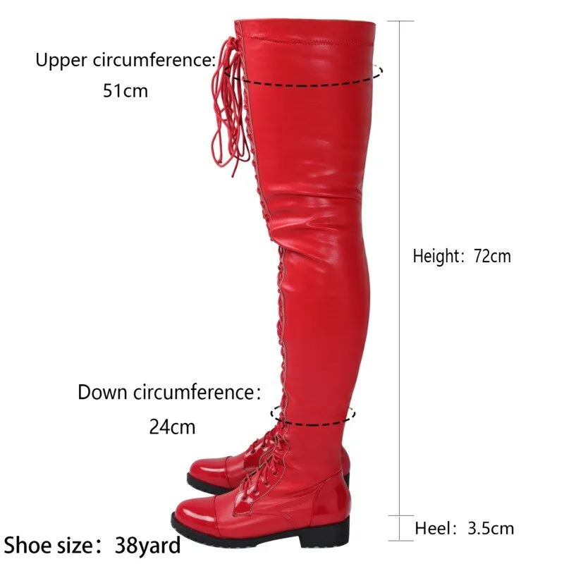 Thigh High Boots Women Winter Shoes Low Heels Lace-up Punk Shoes