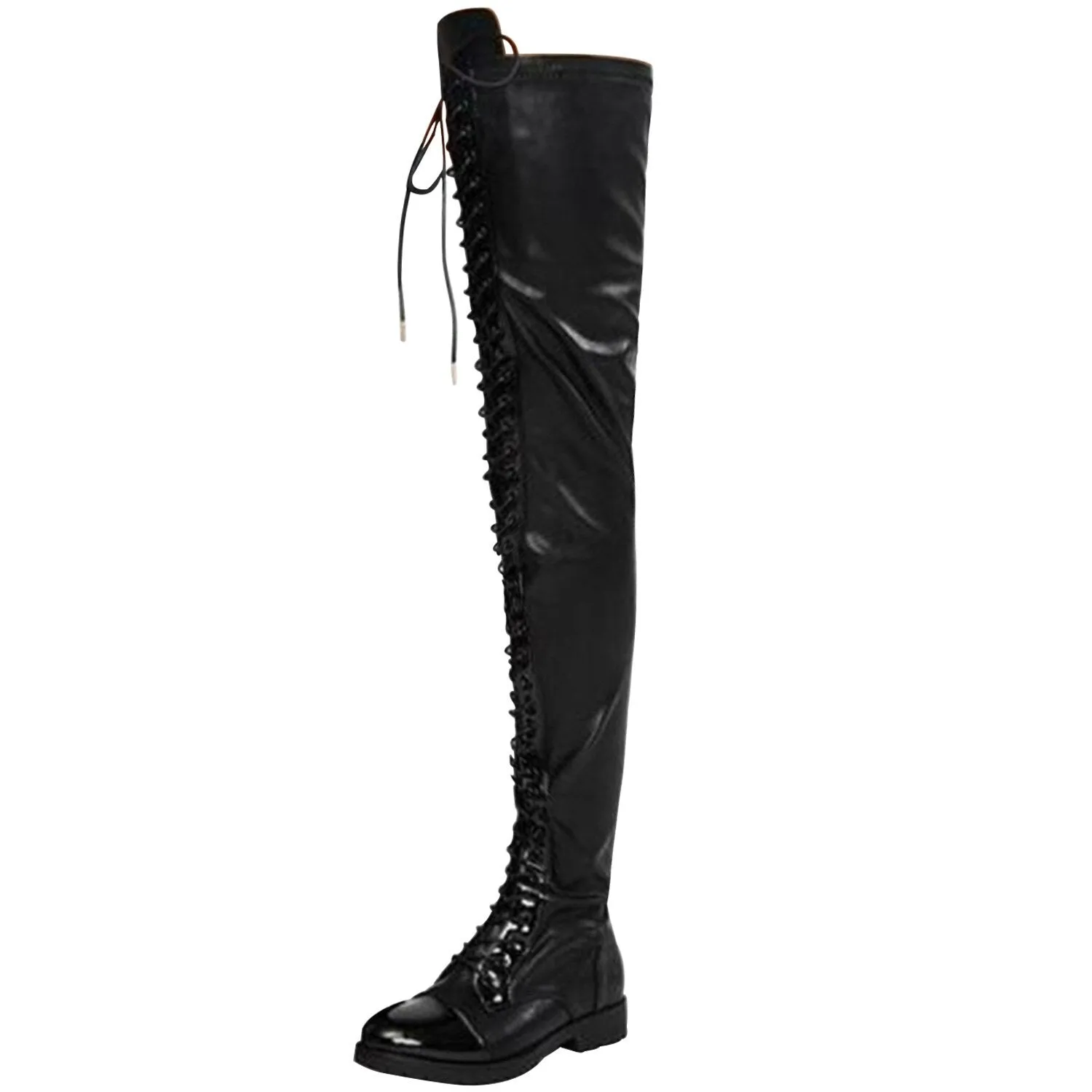 Thigh High Boots Women Winter Shoes Low Heels Lace-up Punk Shoes