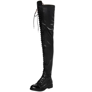 Thigh High Boots Women Winter Shoes Low Heels Lace-up Punk Shoes