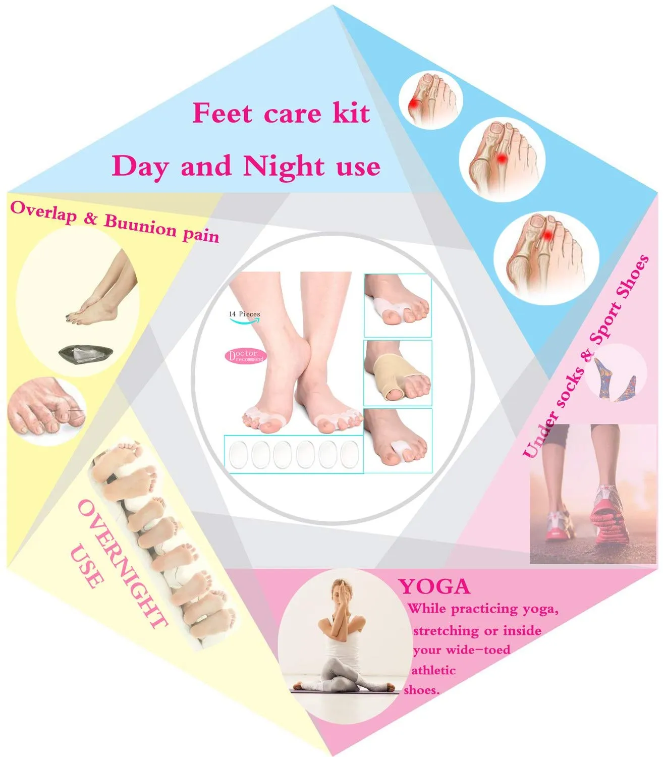Toe Separators,Bunion Corrector,Toe Stretchers,Bunion Relief Protector & Pads - Toe Spacers & Spreaders Treat Pain in Hallux Valgus, Tailors Bunion, Big Toe Joint, Hammer Toe
