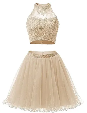 Two Piece Lace Bodice Short Homecoming Dresses