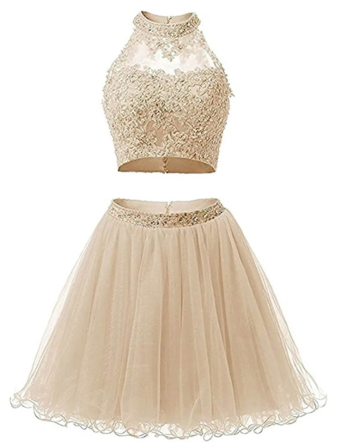 Two Piece Lace Bodice Short Homecoming Dresses