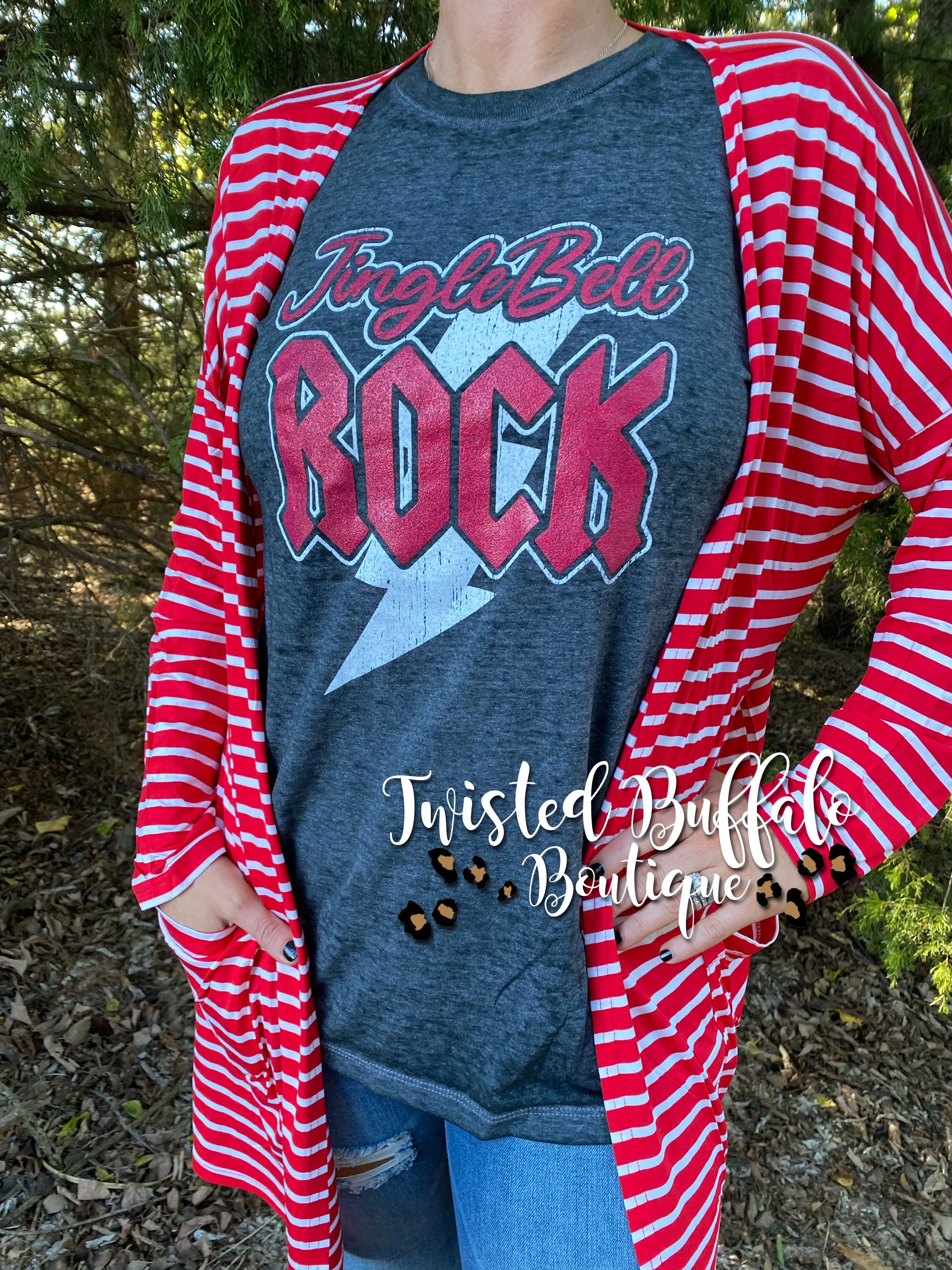{VADA} Red   White Striped Pocket Cardigan